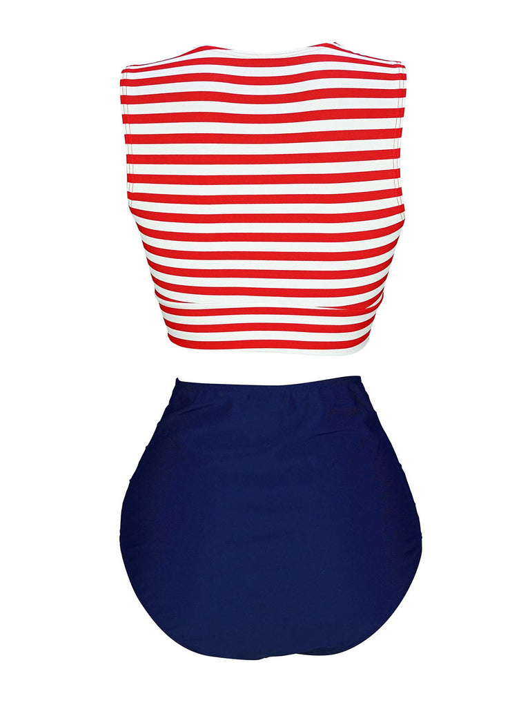 [Prévente] Maillot de bain à rayures à lacets bleu et rouge des années 1970