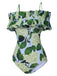 Maillot de bain à épaules dénudées motif floral d'hortensia vert des années 1950