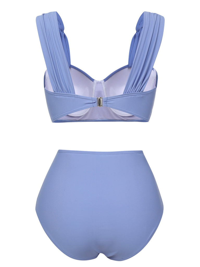 Maillot de bain bleu-gris à larges bretelles des années 1960