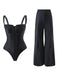 2PCS Maillot de bain et pantalon à bretelles gothiques noirs des années 40