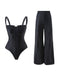 2PCS Maillot de bain et pantalon à bretelles gothiques noirs des années 40