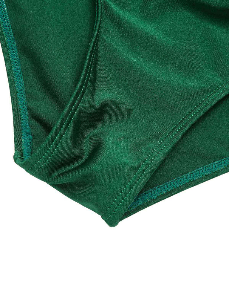 [Pré-vente] Maillot de bain bandeau plissé vert foncé des années 1970