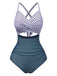 Maillot de bain bleu à rayures et patchwork creux années 1940
