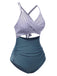Maillot de bain bleu à rayures et patchwork creux années 1940