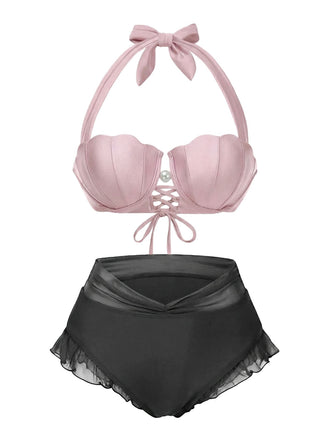 [Prévente] Ensemble bikini licou coquille sirène rose années 1970