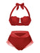 [Prévente] Ensemble bikini licou coquille sirène rouge des années 1970