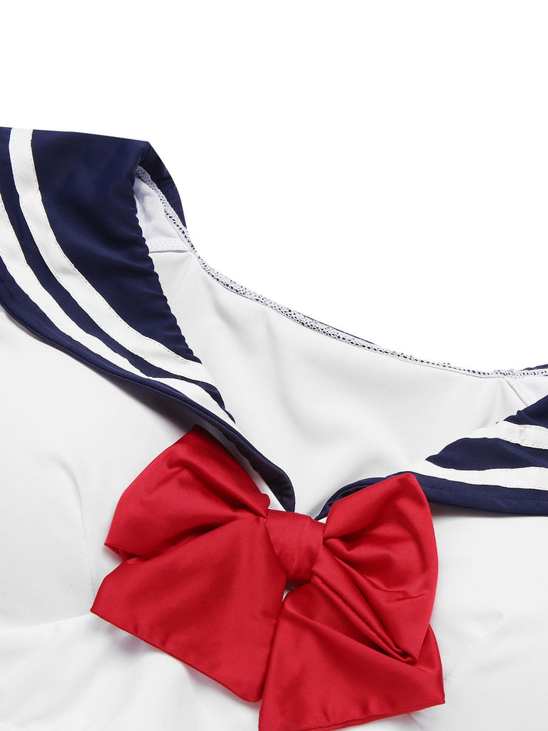 [Pré-vente] Maillot de bain bleu foncé nautique et nœud des années 1970