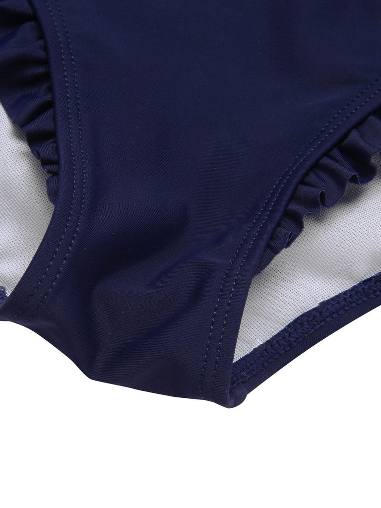 [Pré-vente] Maillot de bain bleu foncé nautique et nœud des années 1970