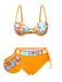 [Prévente] Ensemble bikini orange à lacets fleurs style dessin animé des années 1960