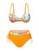 [Prévente] Ensemble bikini orange à lacets fleurs style dessin animé des années 1960