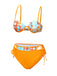 [Prévente] Ensemble bikini orange à lacets fleurs style dessin animé des années 1960