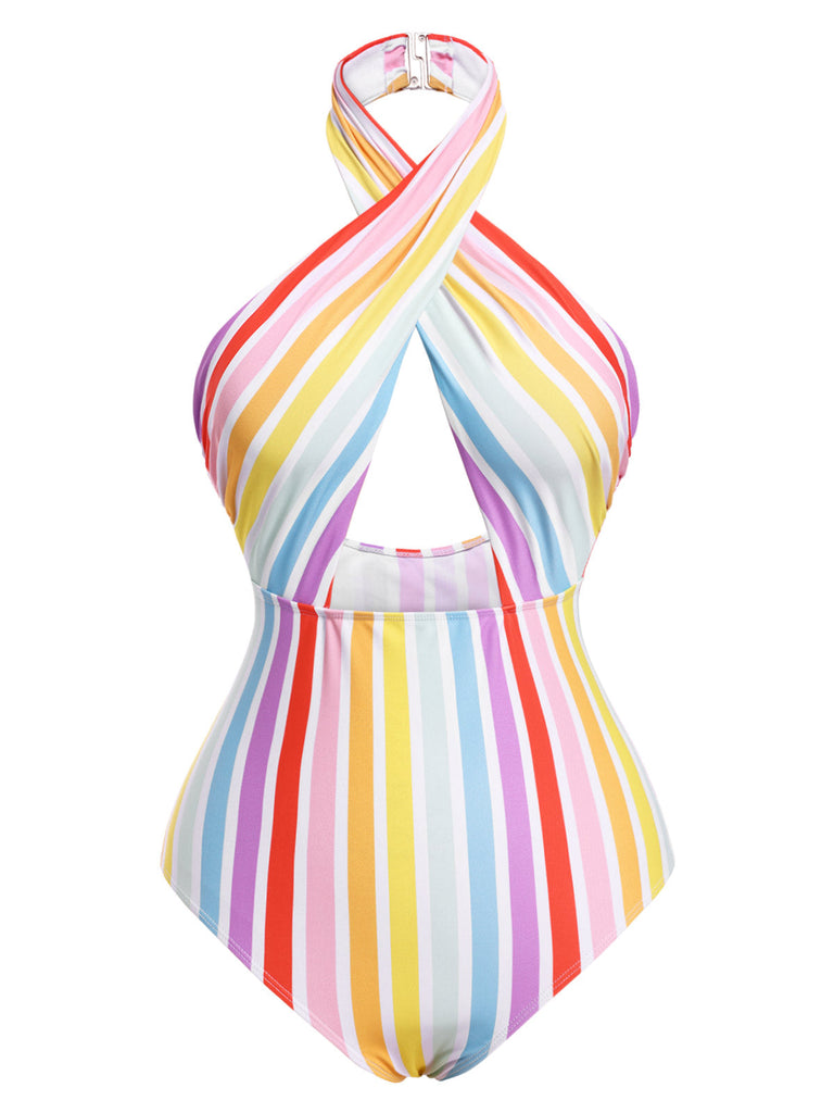 [Pré-vente] Maillot de Bain multicolore à rayures arc-en-ciel des années 1960