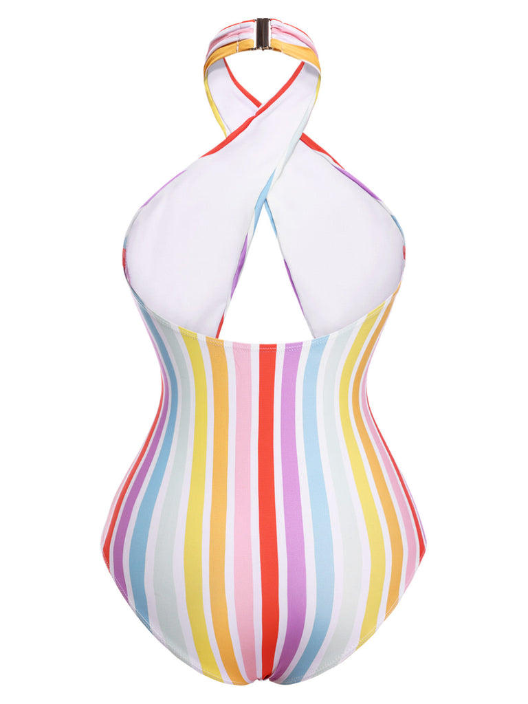 [Pré-vente] Maillot de Bain multicolore à rayures arc-en-ciel des années 1960