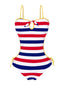 [Prévente] Maillot de bain à rayures creux avec nœud rouge et bleu des années 1960