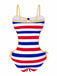 [Prévente] Maillot de bain à rayures creux avec nœud rouge et bleu des années 1960