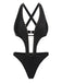 Maillot de bain une pièce noir à découpes cloutées des années 1970