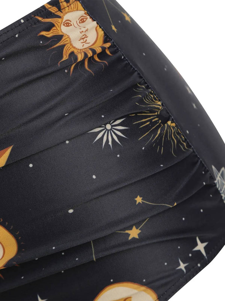 Maillot de bain à lacets noir  Soleil Lune Étoiles années 40