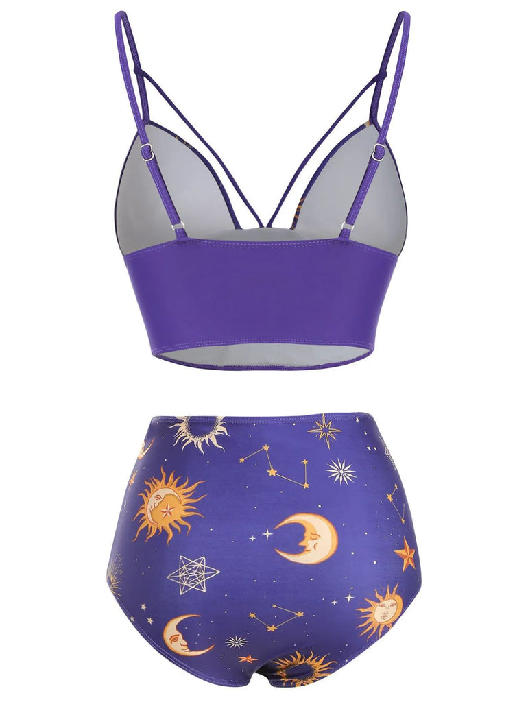 [Pré-vente] Maillot de bain à lacets rouge Soleil Lune Étoiles années 40