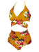 Maillot de bain licou à motif floral orange des années 1930