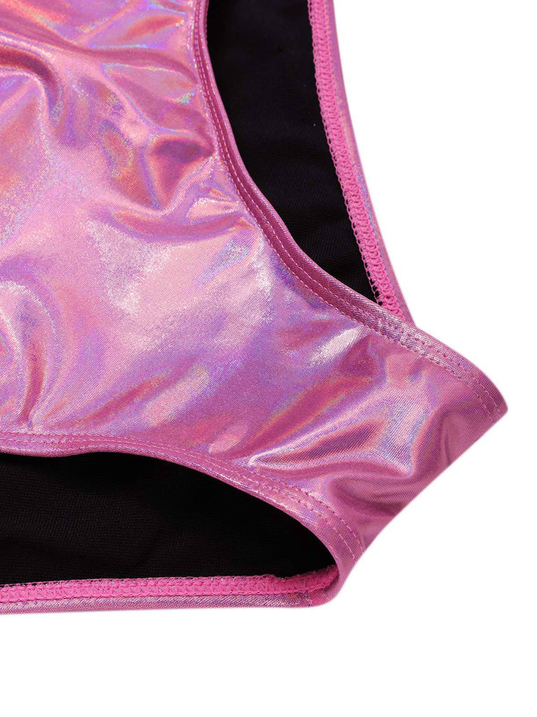 [Pré-vente] Maillot de bain rose avec nœud profond en V brillant creux années 70