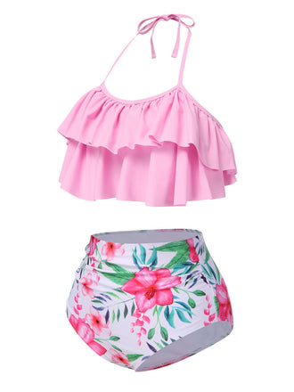 Maillot de bain dos nu à volants rose des années 1930