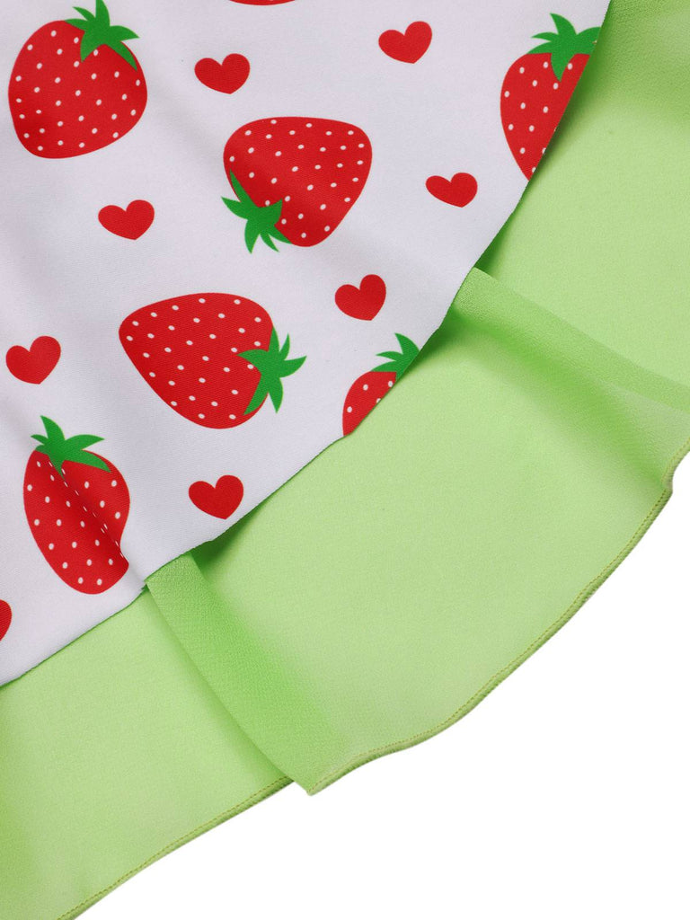 [Pré-vente] Maillot de bain robe rouge et vert avec nœud à fraises des années 40