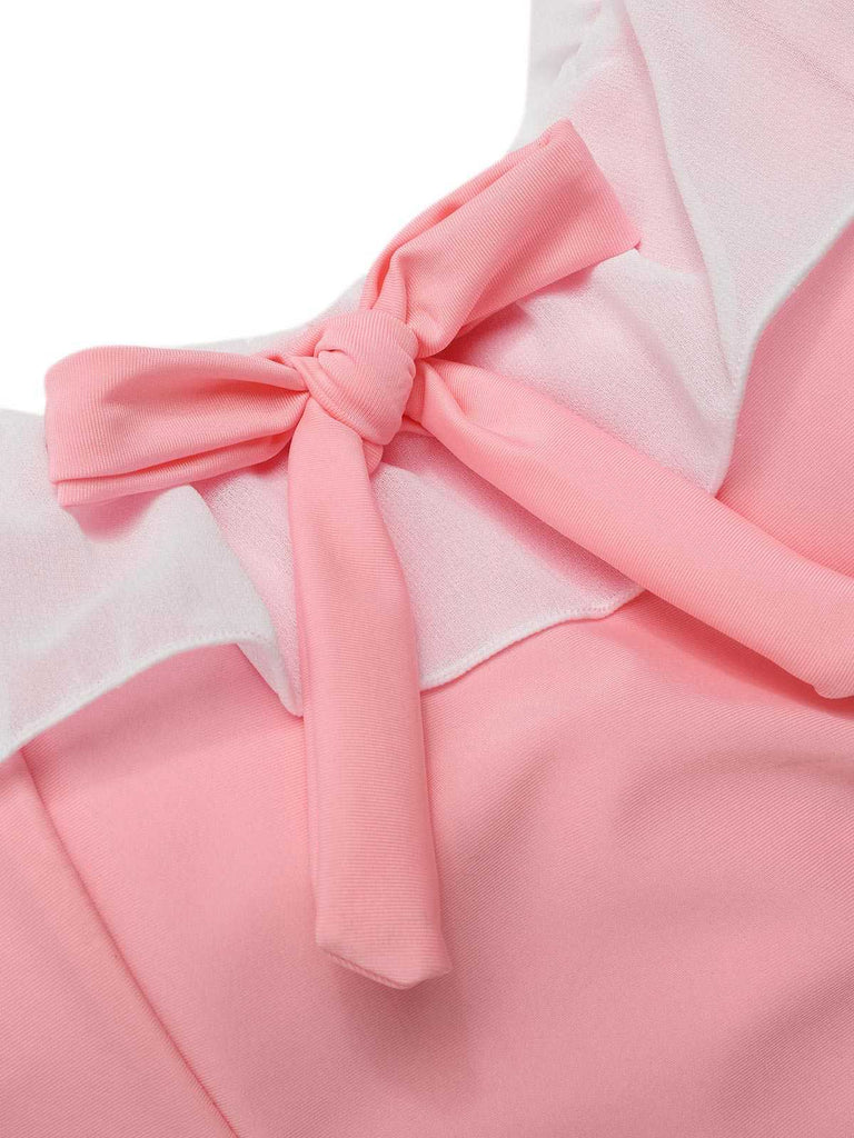 [Pré-vente] Maillot de bain une pièce rose à revers nœud papillon des années 1950