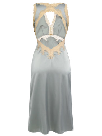 [Prévente] Pyjama en satin bleu dos nu à col en V et dentelle des années 1950