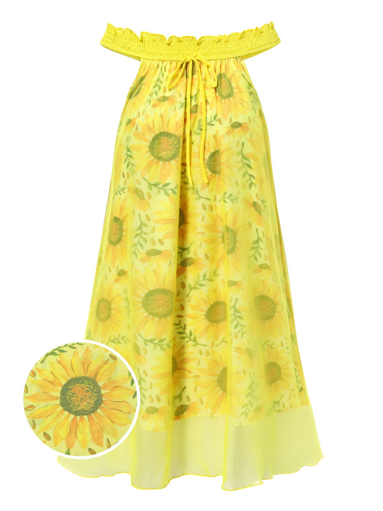 [Prévente] Chemise de nuit en tulle jaune col bateau tournesol années 1950