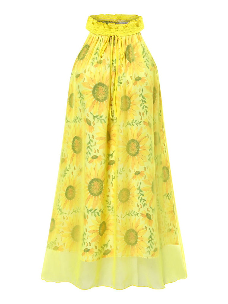 [Prévente] Chemise de nuit en tulle jaune col bateau tournesol années 1950
