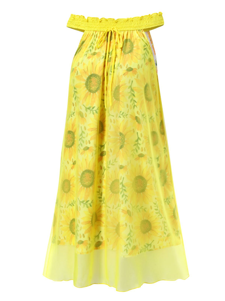[Prévente] Chemise de nuit en tulle jaune col bateau tournesol années 1950