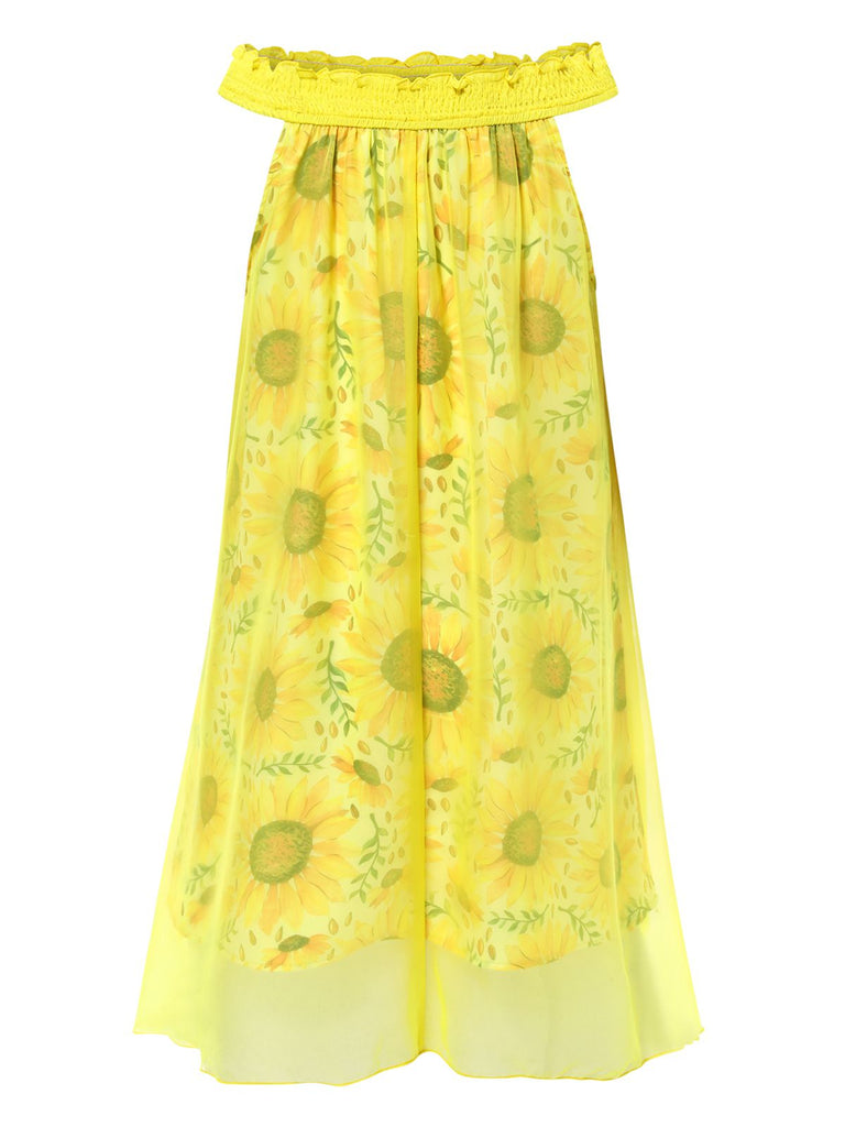 [Prévente] Chemise de nuit en tulle jaune col bateau tournesol années 1950