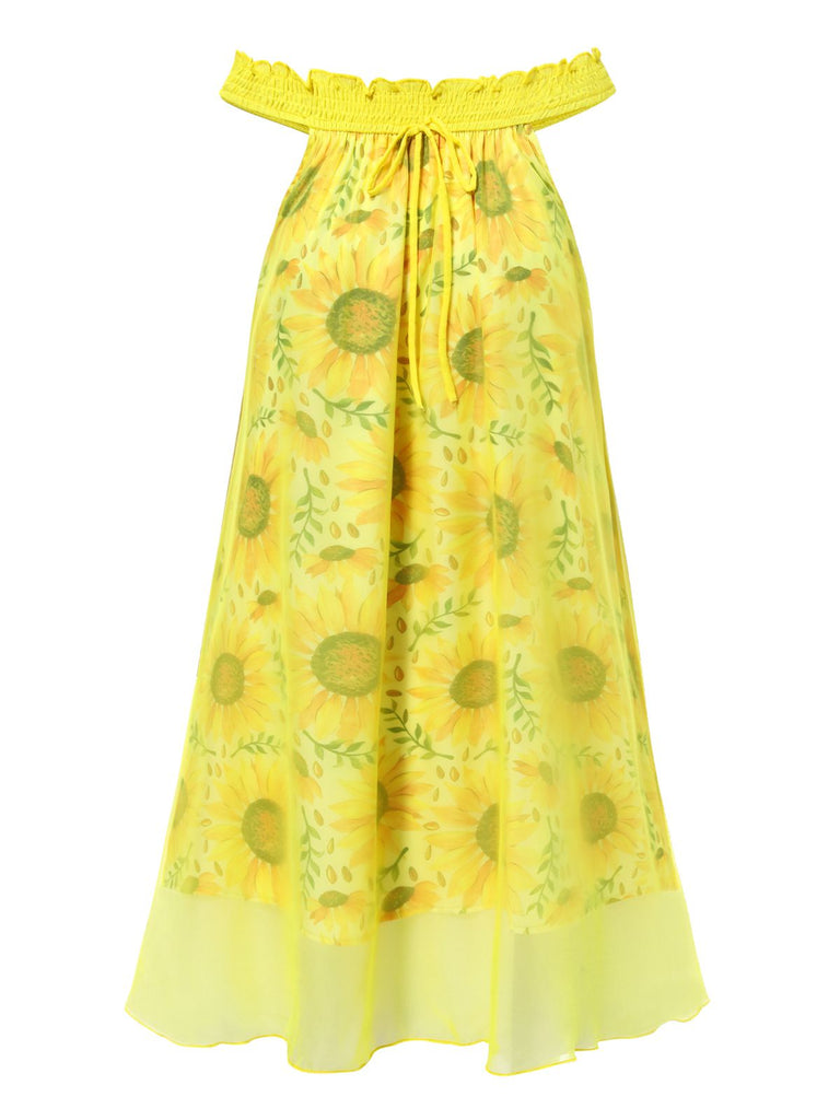 [Prévente] Chemise de nuit en tulle jaune col bateau tournesol années 1950