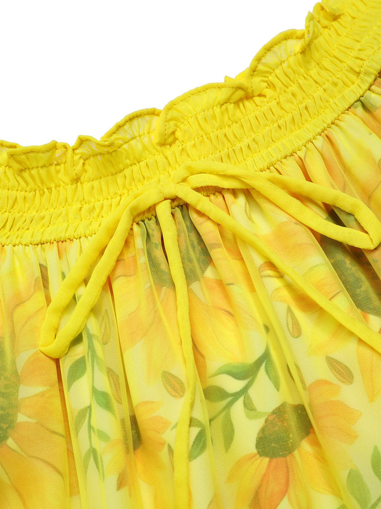 [Prévente] Chemise de nuit en tulle jaune col bateau tournesol années 1950
