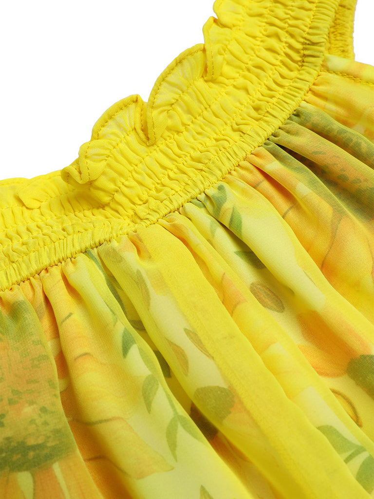 [Prévente] Chemise de nuit en tulle jaune col bateau tournesol années 1950