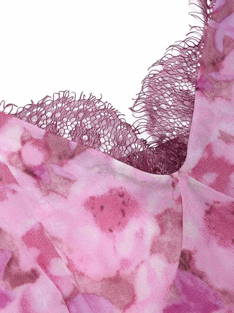 [Prévente] Nuisette Florale Rose Bretelles Fines Bordure Dentelle Années 1960