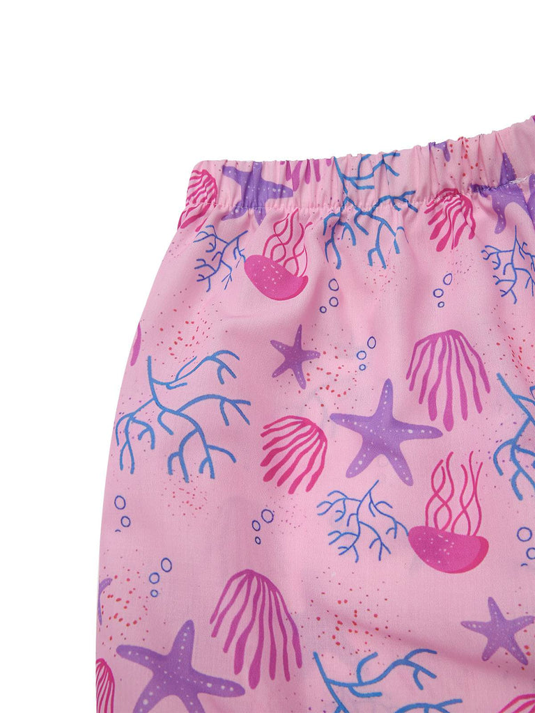[Prévente] Ensemble pyjama rose avec nœud et animaux marins années 60