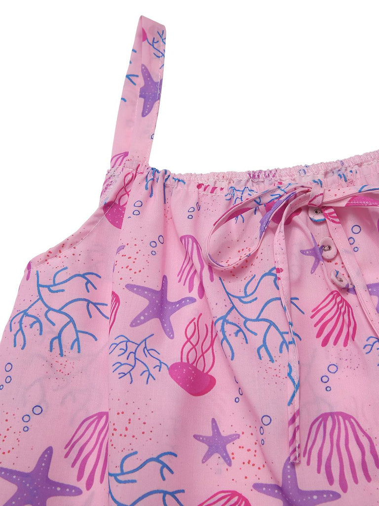 [Prévente] Ensemble pyjama rose avec nœud et animaux marins années 60