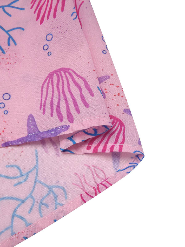[Prévente] Ensemble pyjama rose avec nœud et animaux marins années 60