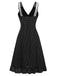 [Prévente] Chemise de nuit noire à pois à volants et bretelles en dentelle des années 1950