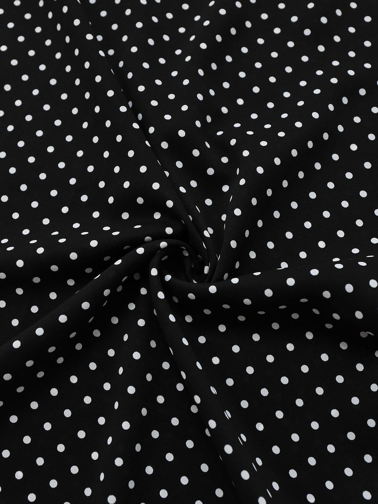 [Prévente] Chemise de nuit noire à pois à volants et bretelles en dentelle des années 1950