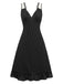 [Prévente] Chemise de nuit noire à pois à volants et bretelles en dentelle des années 1950