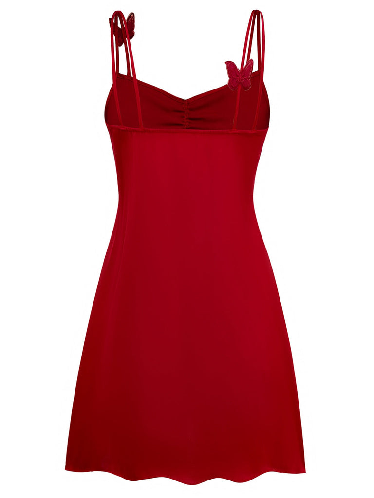 [Prévente] Chemise de nuit rouge papillon 3D en satin années 1940