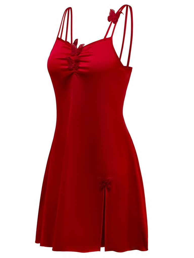 [Prévente] Chemise de nuit rouge papillon 3D en satin années 1940