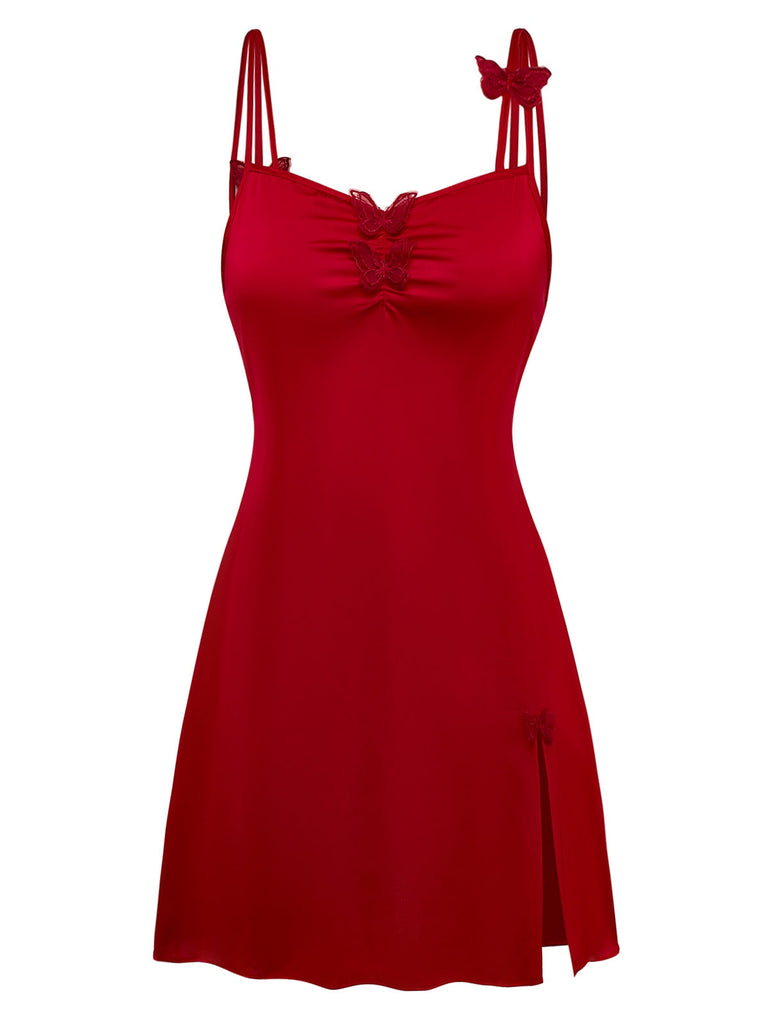 [Prévente] Chemise de nuit rouge papillon 3D en satin années 1940
