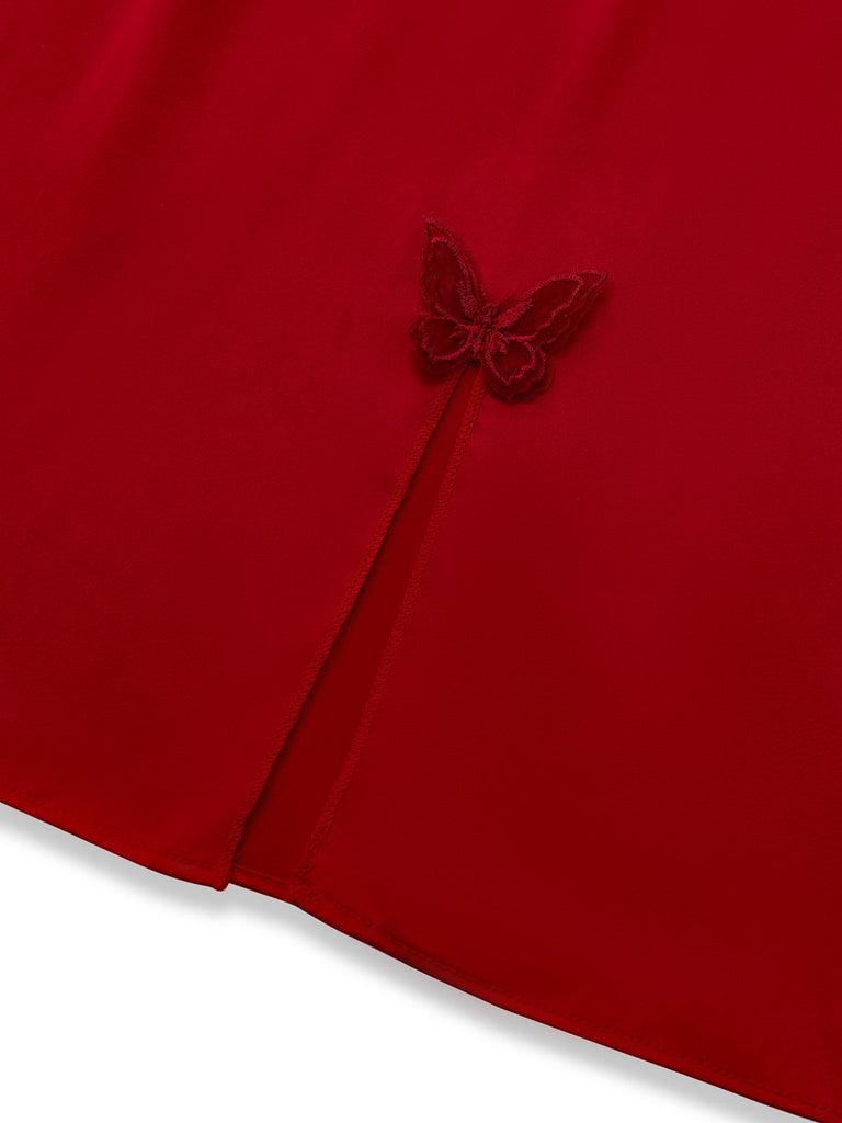 [Prévente] Chemise de nuit rouge papillon 3D en satin années 1940