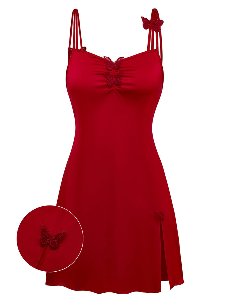 [Prévente] Chemise de nuit rouge papillon 3D en satin années 1940