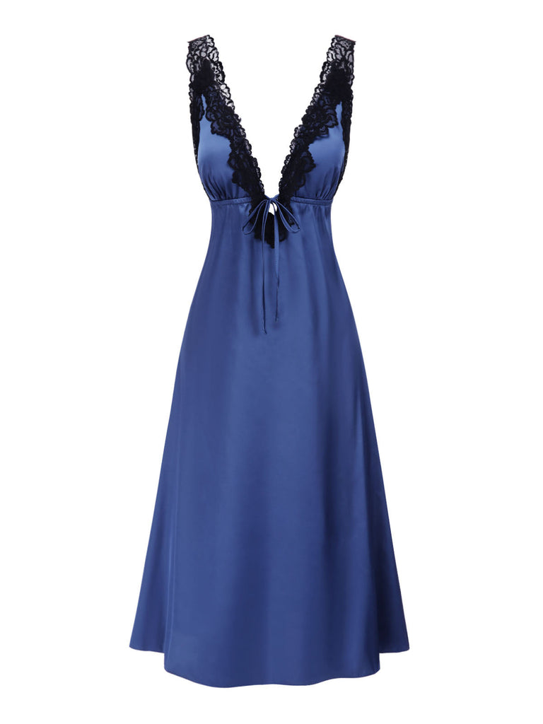 [Prévente] Chemise de nuit bleue en satin et dentelle années 1930