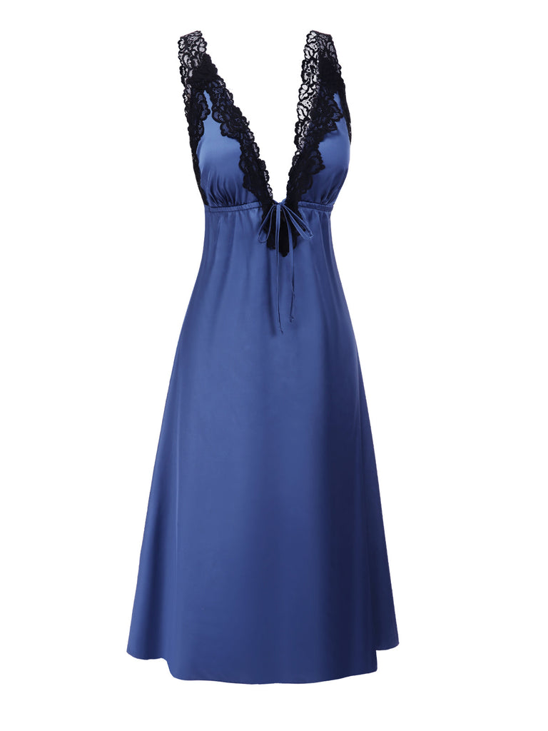 [Prévente] Chemise de nuit bleue en satin et dentelle années 1930