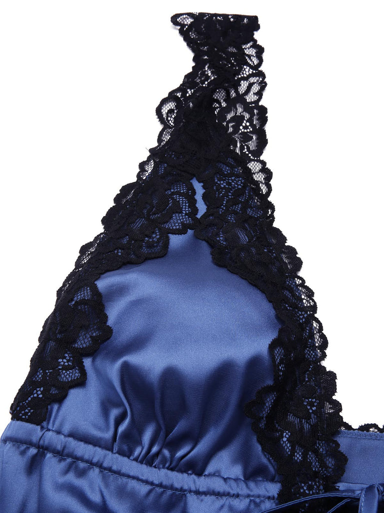 [Prévente] Chemise de nuit bleue en satin et dentelle années 1930